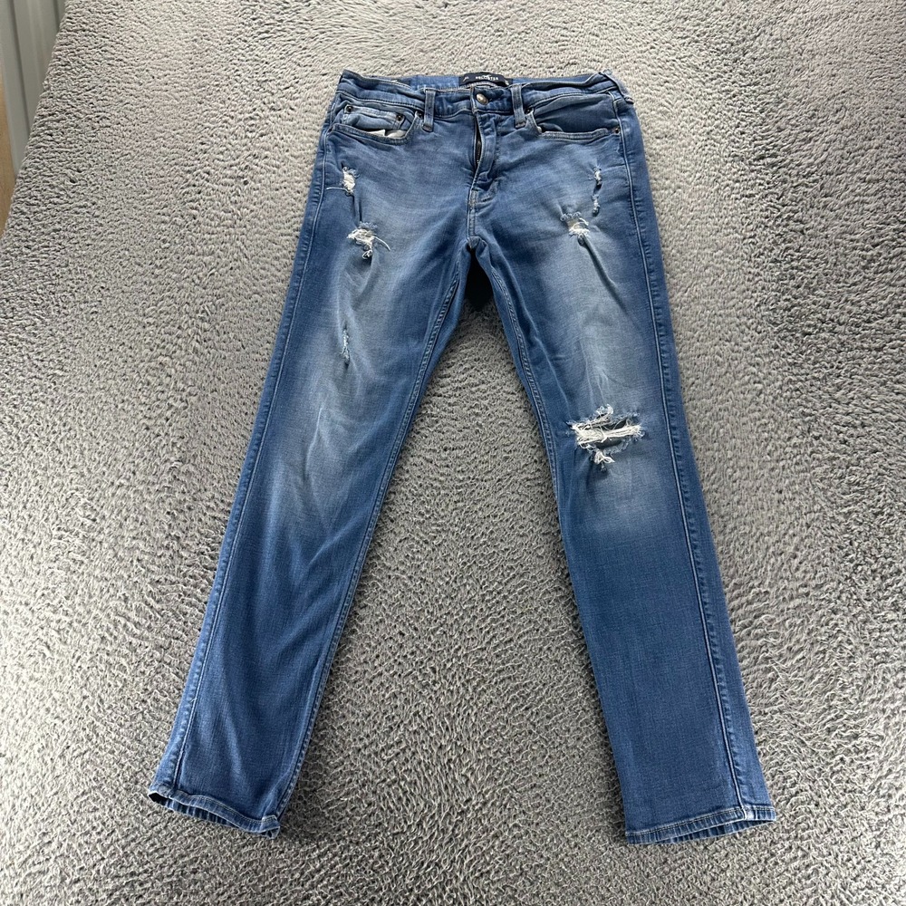 Hollister Jeans Men's 31x30 Blue Cotton Denim Skinny Stretch Faded Distressed